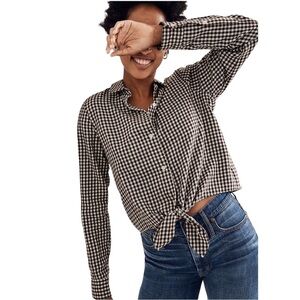 Madewell Flannel Tie-Front Shirt in Gingham Check Size XXS NWT